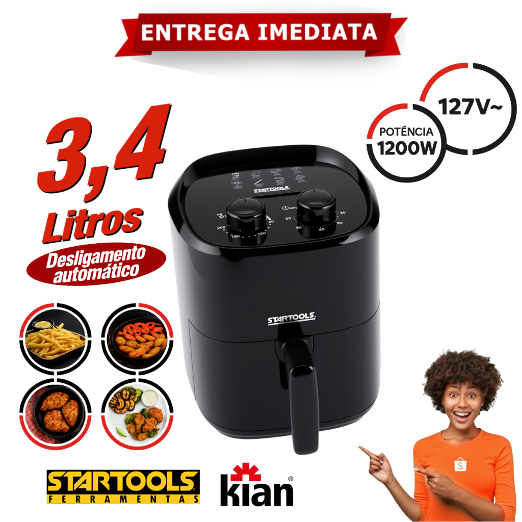 Fritadeira Air Fryer Elétrica Startools 127v Antiaderente 1200w
