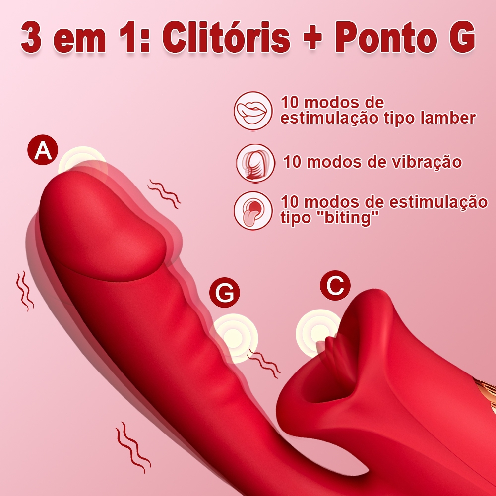 Vibrador Feminino Penetrável · Vibração Poderosa + Sensação de Língua Realista