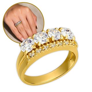 Anel Aparador  Duplo Feminino Moeda Antiga Original com Zircônias Brilhantes Luxo