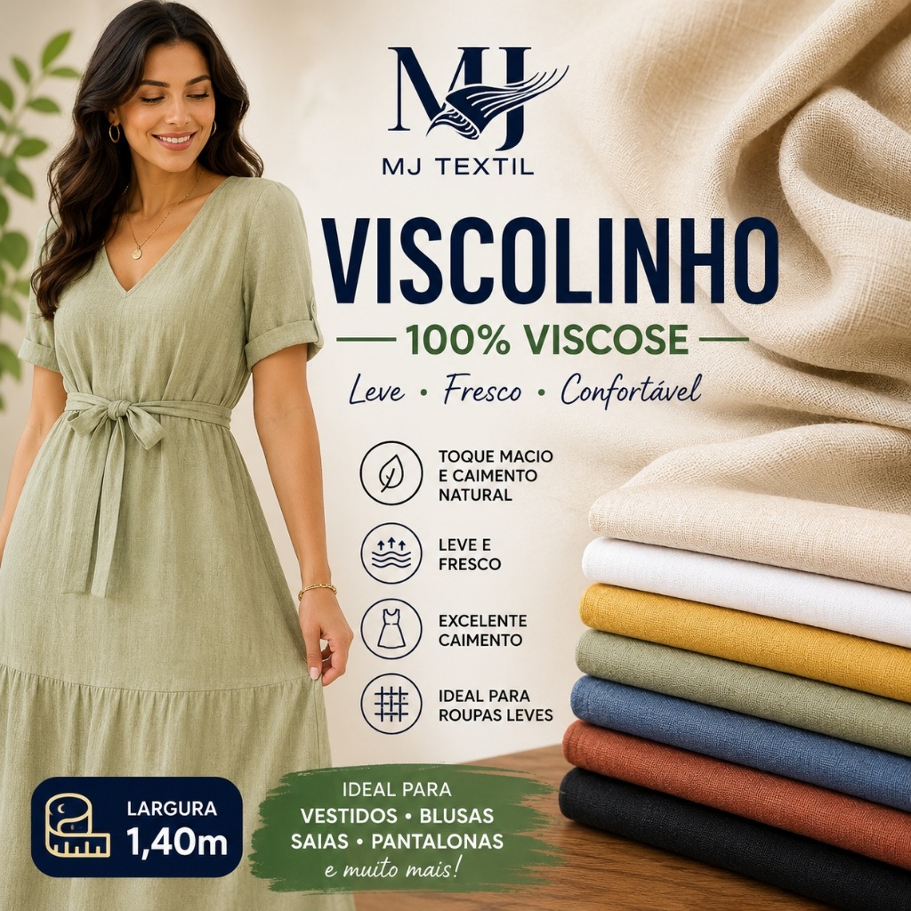 1 Metro Tecido Viscolinho 100% Viscose | Leve, Fresco e Ideal para Vestidos, Blusas e Moda Verão | 1,40m Largura