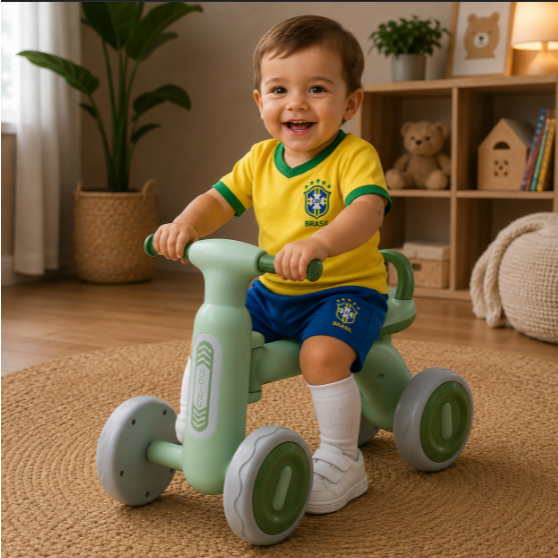 Andador Mini Bike Infantil Equilíbrio 4 Rodas Com Luz Led Bicicleta Sem Pedal Quadriciclo para Bebê