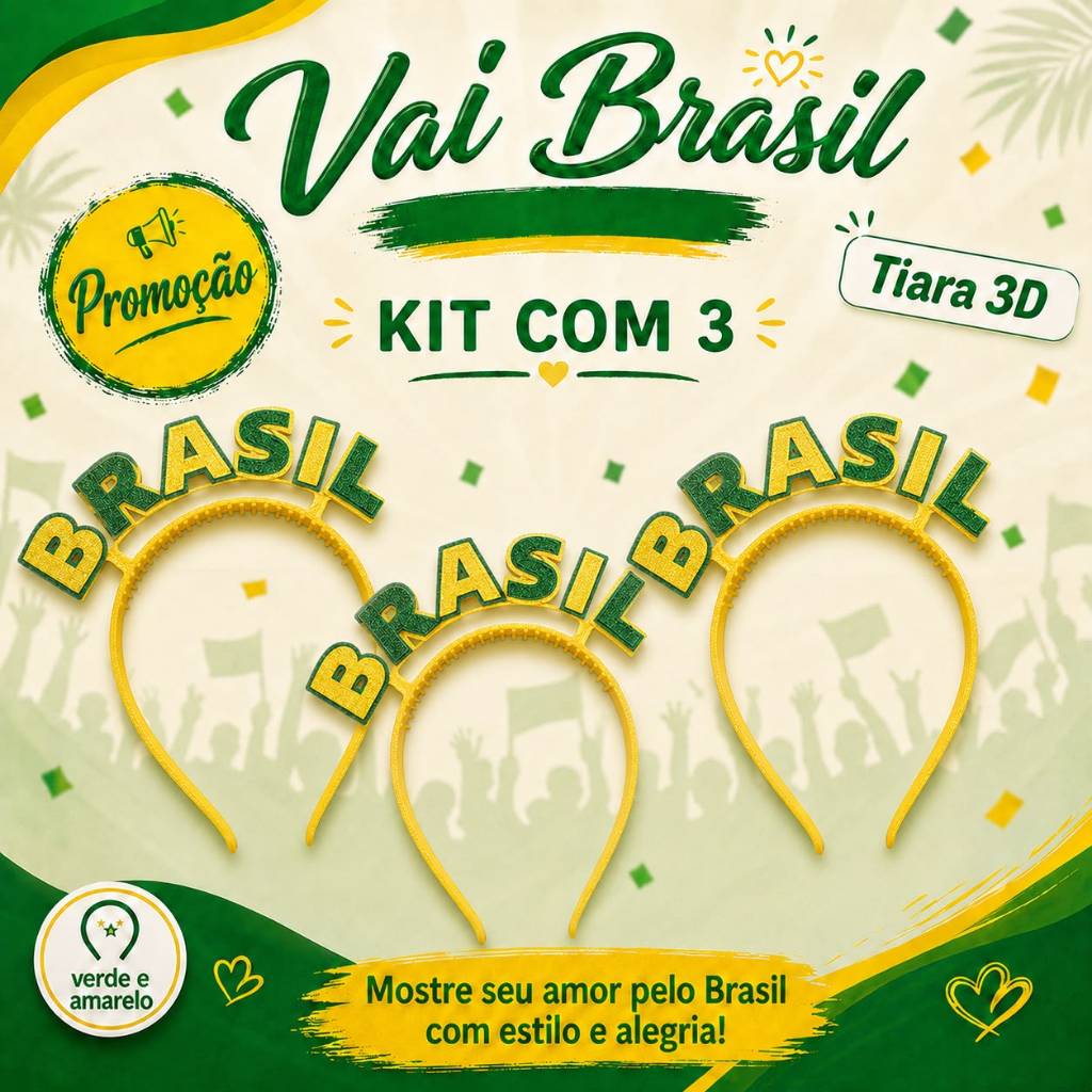 Tiara Brasil Copa do Mundo 3D Acessório Torcida Verde Amarelo Futebol Festa Torcedor 2026
