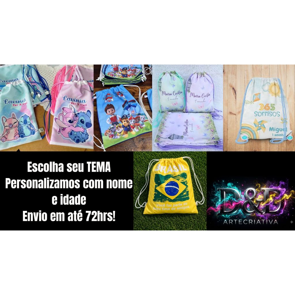 Mochilinhas Personalizadas - Qualquer Tema - Sacochila - Bolsa - Festa - Lembrancinha - Mochila