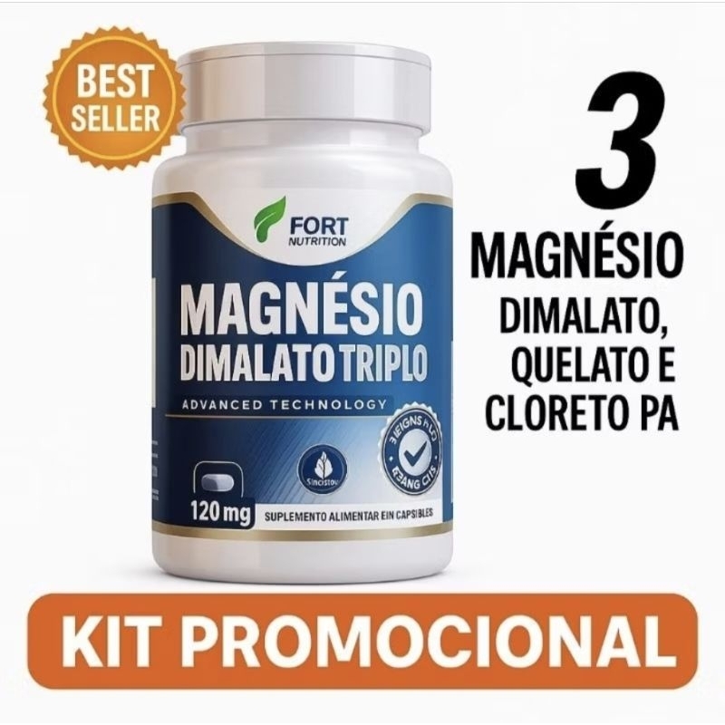 Magnésio Dimalato Tri – 120 Cápsulas Suplemento Composto Mais Disposição