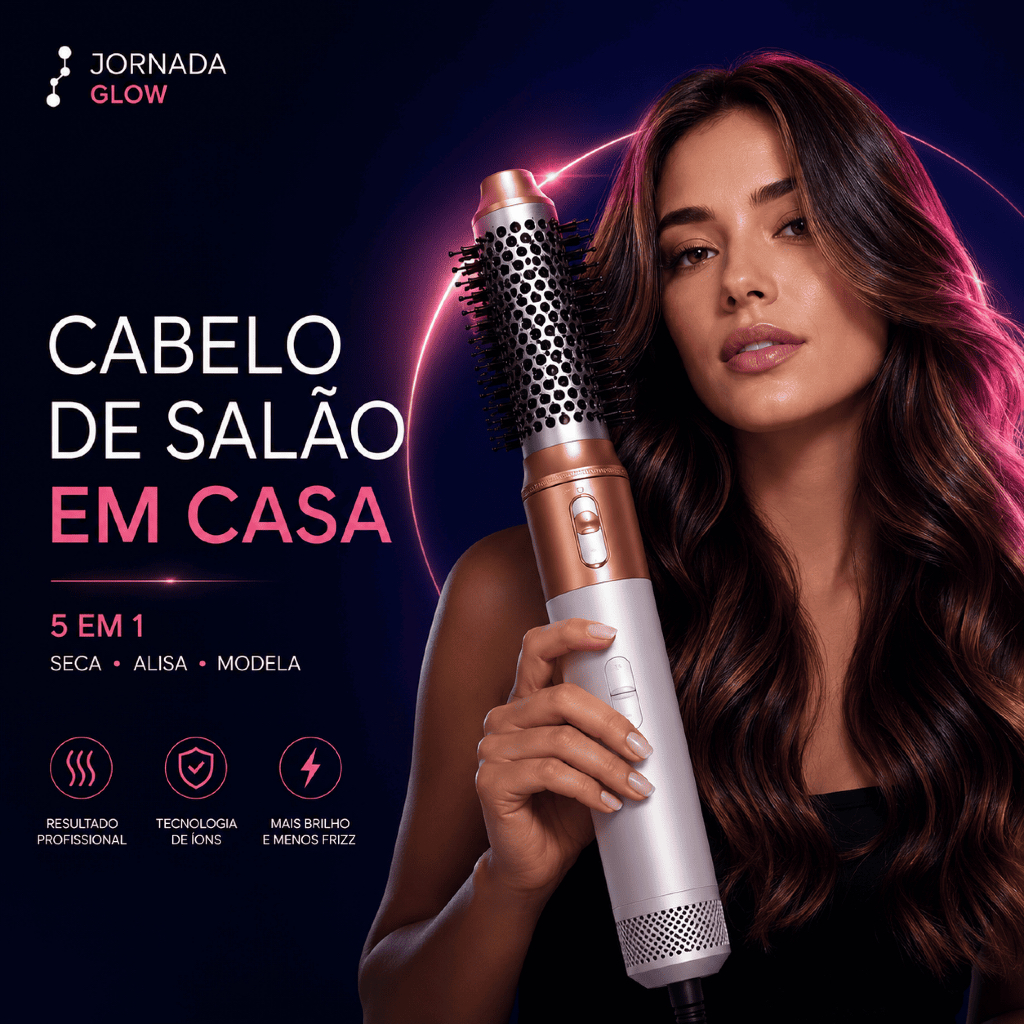 Escova Secadora Alisadora Modeladora 5 em 1 Anti Frizz Íons Negativos Cabelo Salão VelvetAir 110V