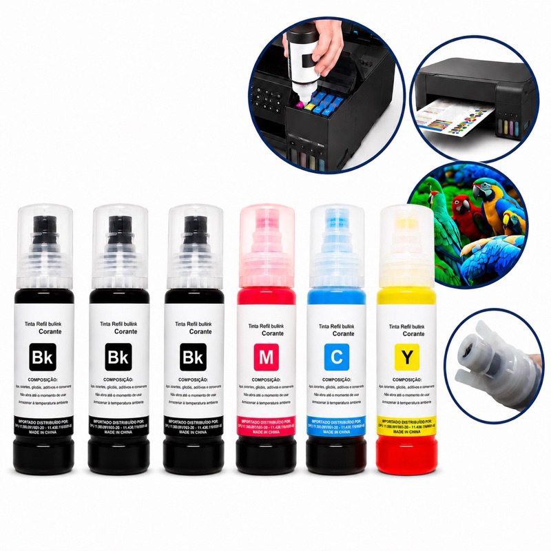 Kit 6 Tintas compatíveis Premium para Epson L3250 L3150 L3210 L3110 L5190 L5290 T544/504