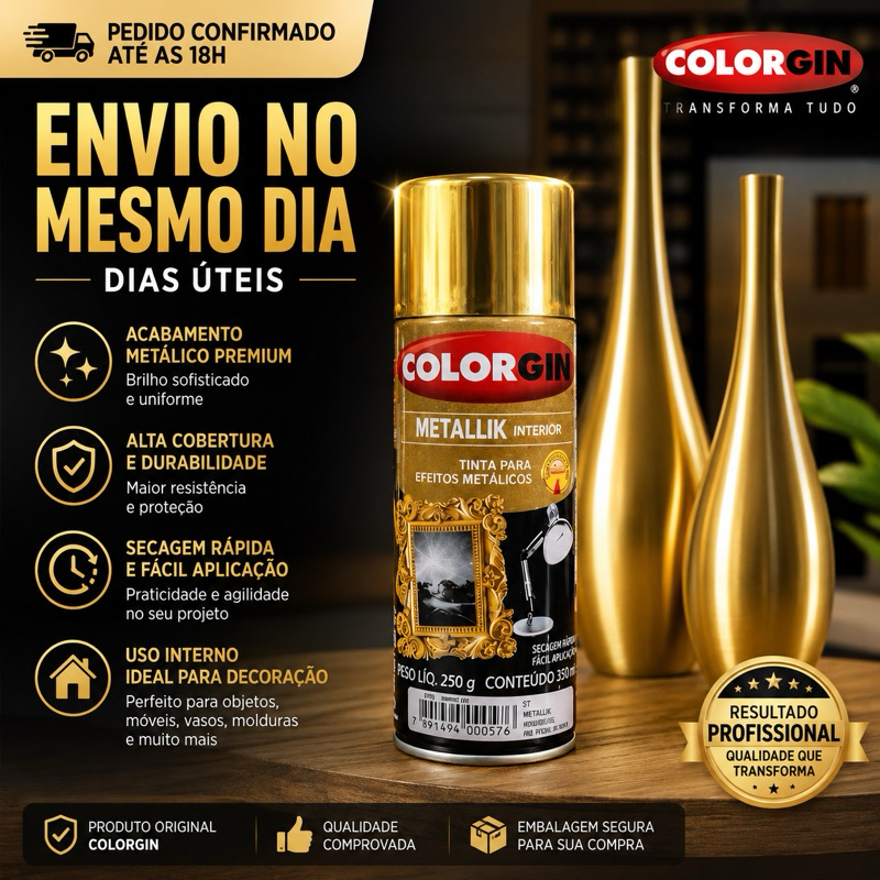 SPRAY COLORGIN METALLIK DOURADO 350ML
