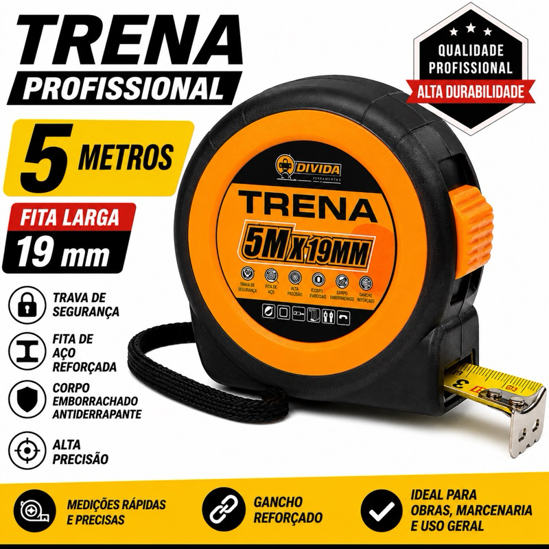 Trena Métrica 5 Metros x 19mm com Trava Fita métrica