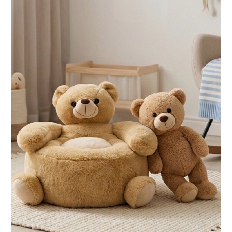 Kit Infantil Mini Puff Urso Marrom 40x40 Pelúcia E Ursinho Patas Soltas 18cm Decorativo Quarto De Bebê Menino Enxoval Lu