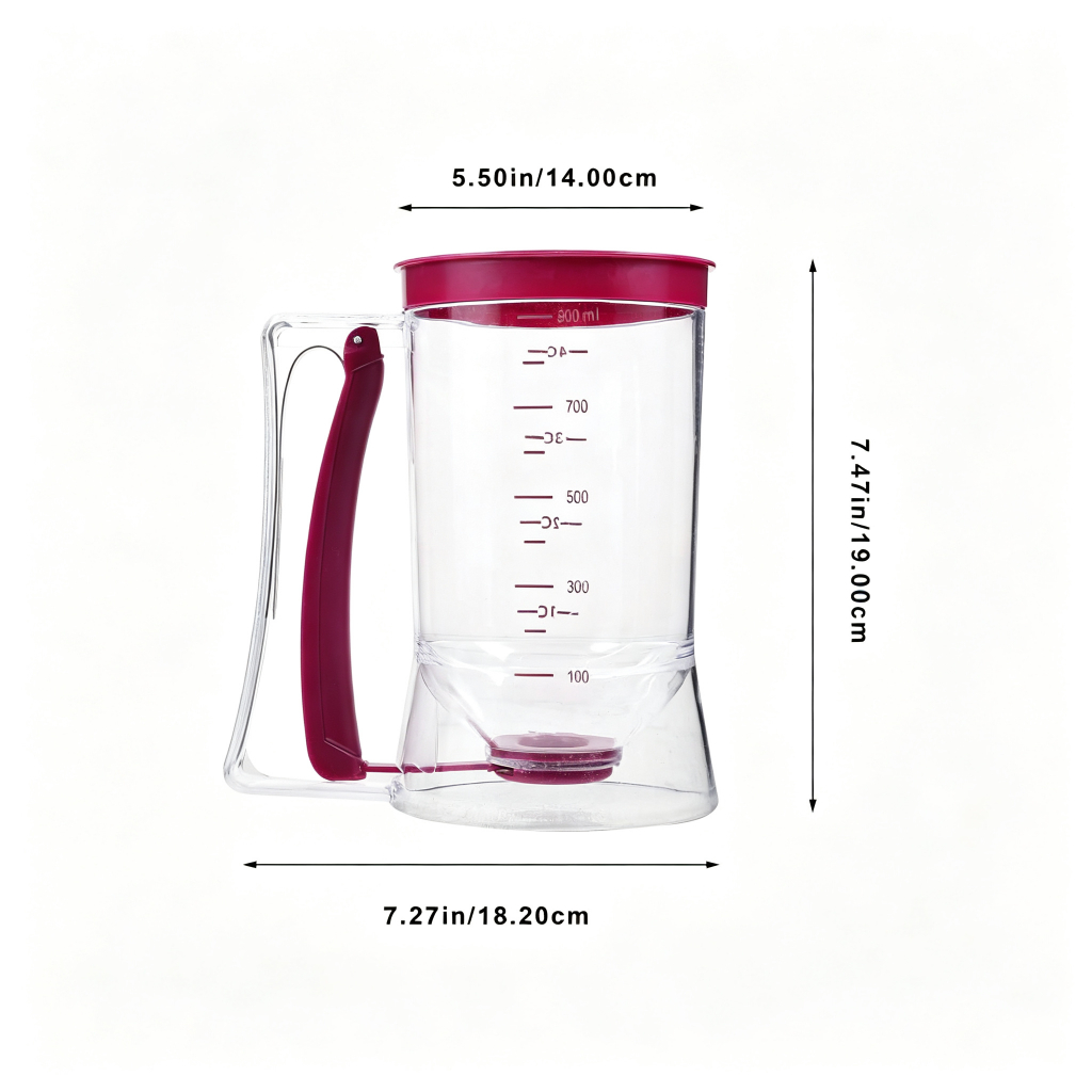 Dosador Portátil de Massa 900ml Medidor Uniforme para Muffins, Panquecas e Waffles