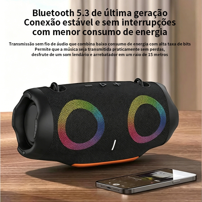 Caixa de som bluetooth tws Luz RGB Xtreme 4 Pen Drive FM Tipo-C Resistente A Água IPX6 — foto 5