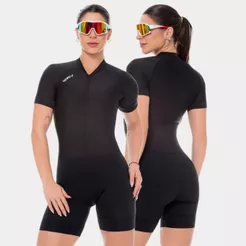 Macaquinho Ciclismo Feminino Forro Gel Macacão Manga Curta Preto Way Fresh Roupa Bike Pedal Mtb