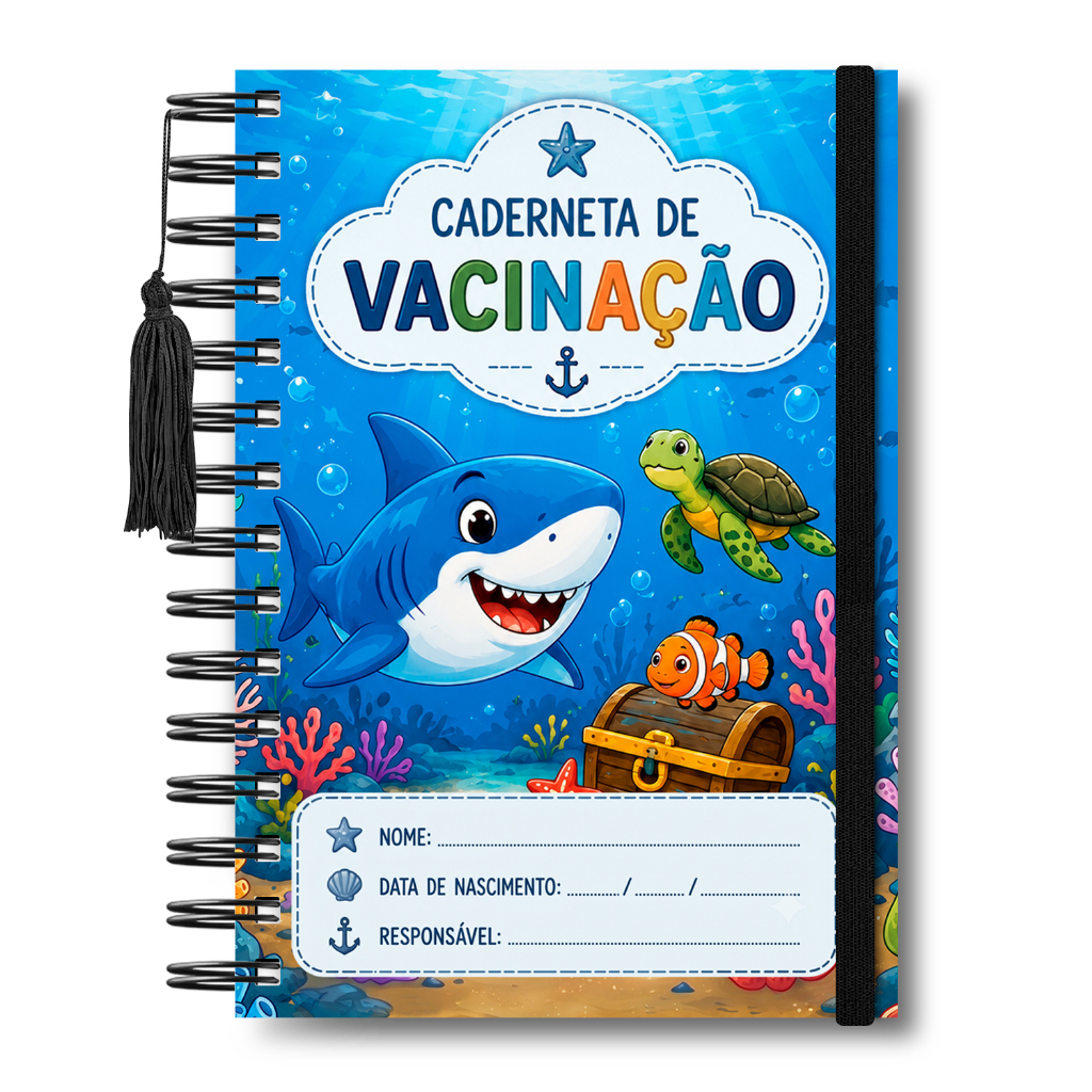 Caderneta Vacinação Fundo Do Mar Caderno Saúde Capa Dura Crianças Menino Menina Infantil Tubarão