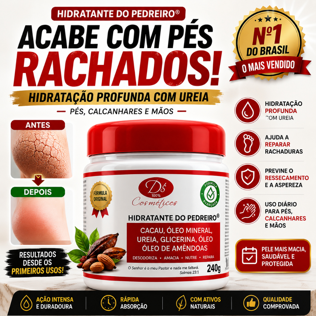 Creme do Pedreiro com Ureia Original Nº1 Anti-Rachaduras – Hidratação Profunda para Pés, Calcanhar e Mãos | 55g a 500g