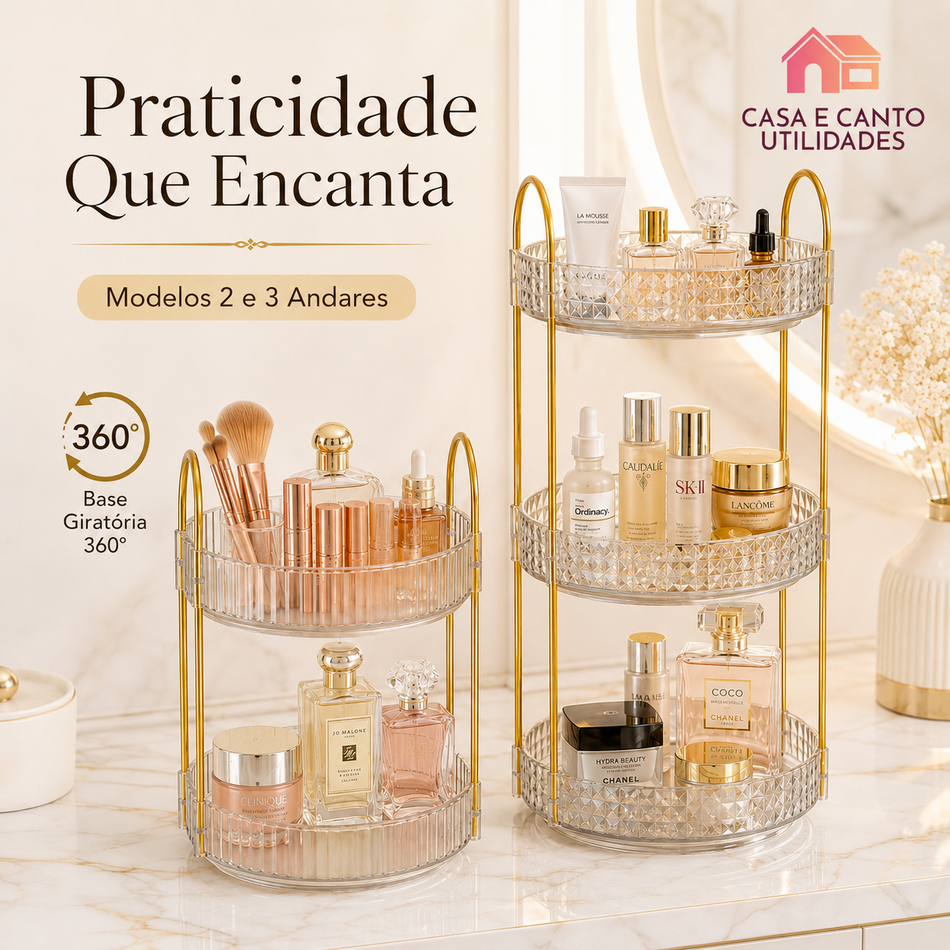 Organizador de Acrílico Porta Maquiagem 360º Rotativo Suporte Para Perfume Prateleira de Cosmético