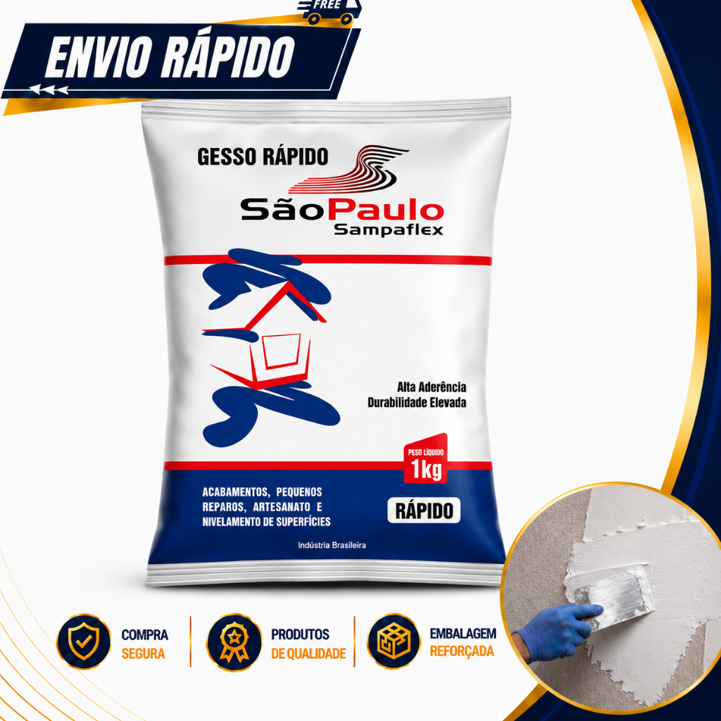 Gesso Rápido Branco 1KG São Paulo - Sampaflex Para Acabamentos Branco