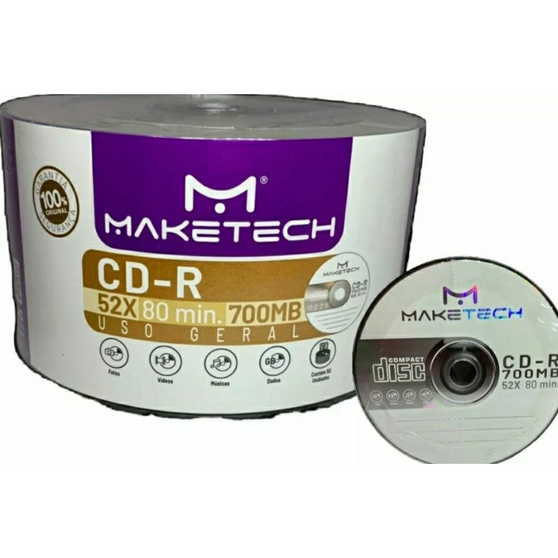 50 Unidades CD-R MakeTech - 700 MB 80min. - 52x - Com Logo