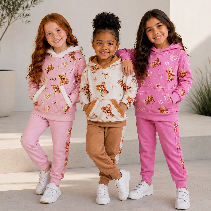 Conjunto Infantil Menina Inverno com Capuz do 04 ao 08 An | Roupa de Frio Infantil Menina Blusa Soft + Calça Moletom