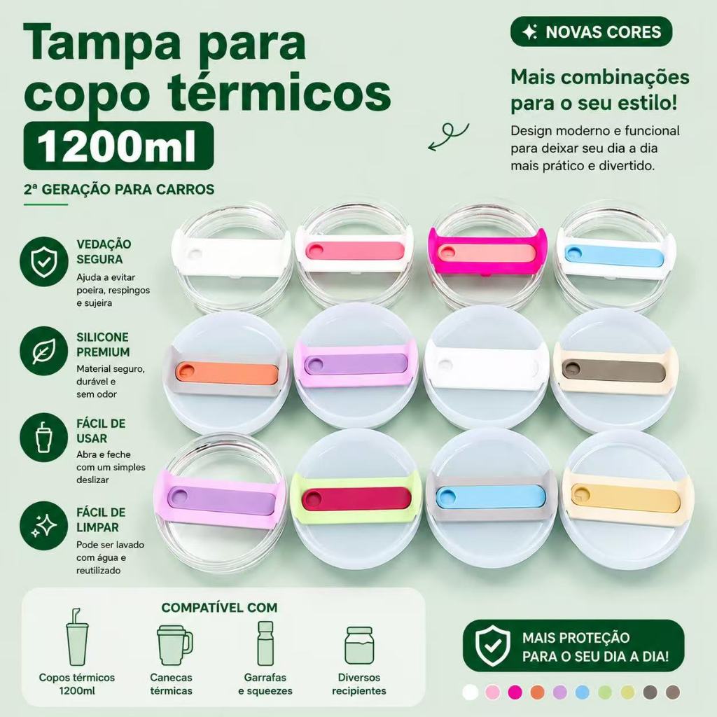 Tampa de reposição Antivazamento Multicolorida para Garrafa Térmica de 1200ML