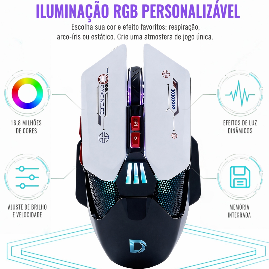 Mouse Gamer 12800 Dpi Óptico Com Led Rgb Usb 7 Botões