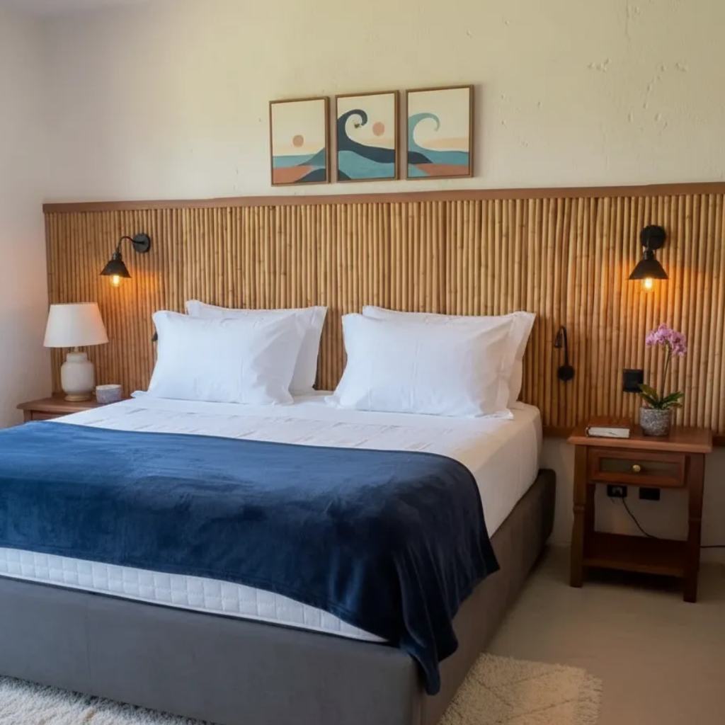 Cabeceira de Cama Ajustável Casal King Queen Modular Para Quarto de Luxo Moderno Bambu Natural 2x1m