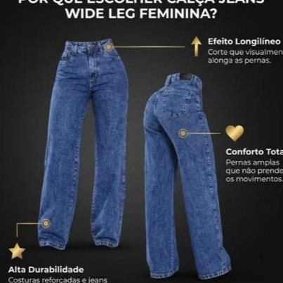 Calça Jeans Feminina Wide Leg Cintura Alta — imagem 2 de 2