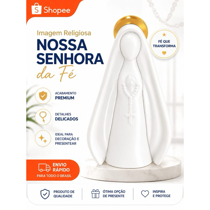 Imagem Nossa Senhora Aparecida 3D 13cm Dourada e Branca | Decoração Religiosa Fé e Proteção
