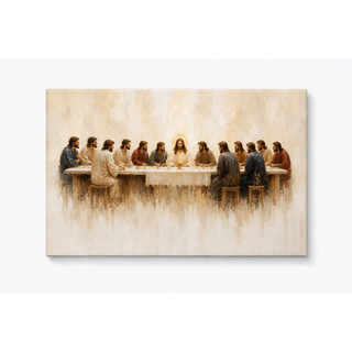 Quadro Santa Ceia 120x70cm Tela Poliéster Premium Decoração Sala Religiosa Jesus