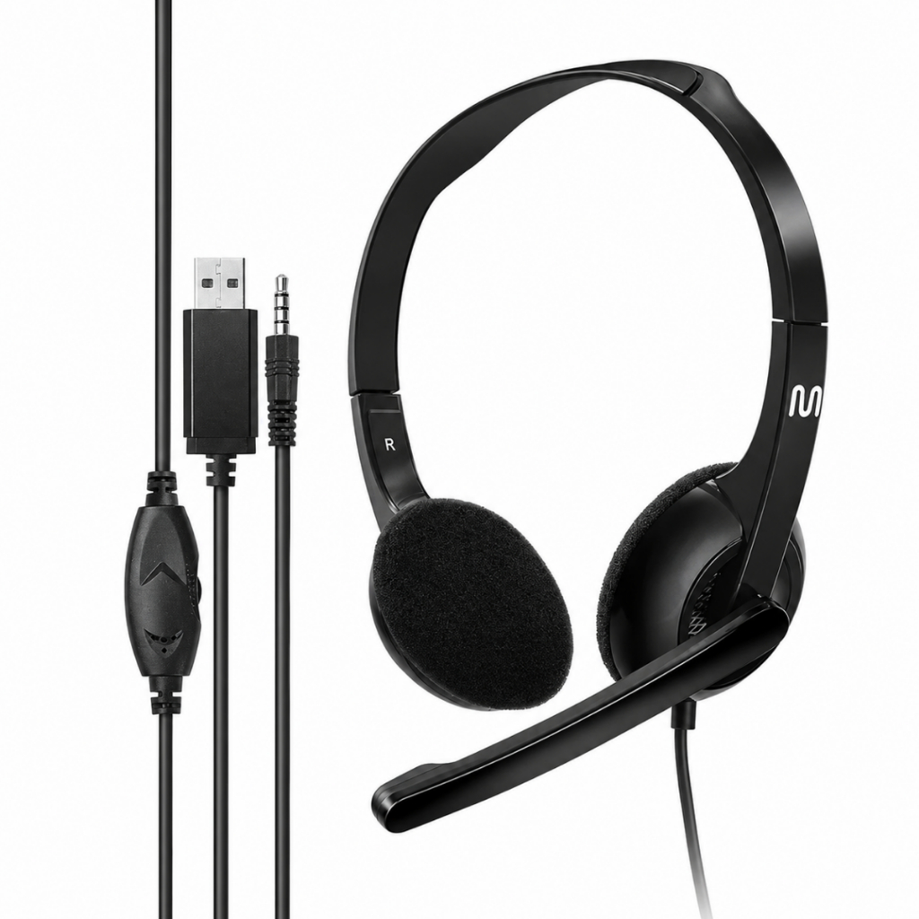 Fone de Ouvido Headset com fio P2 USB Microfone Estéreo Office para Computador Notebook Atendimento