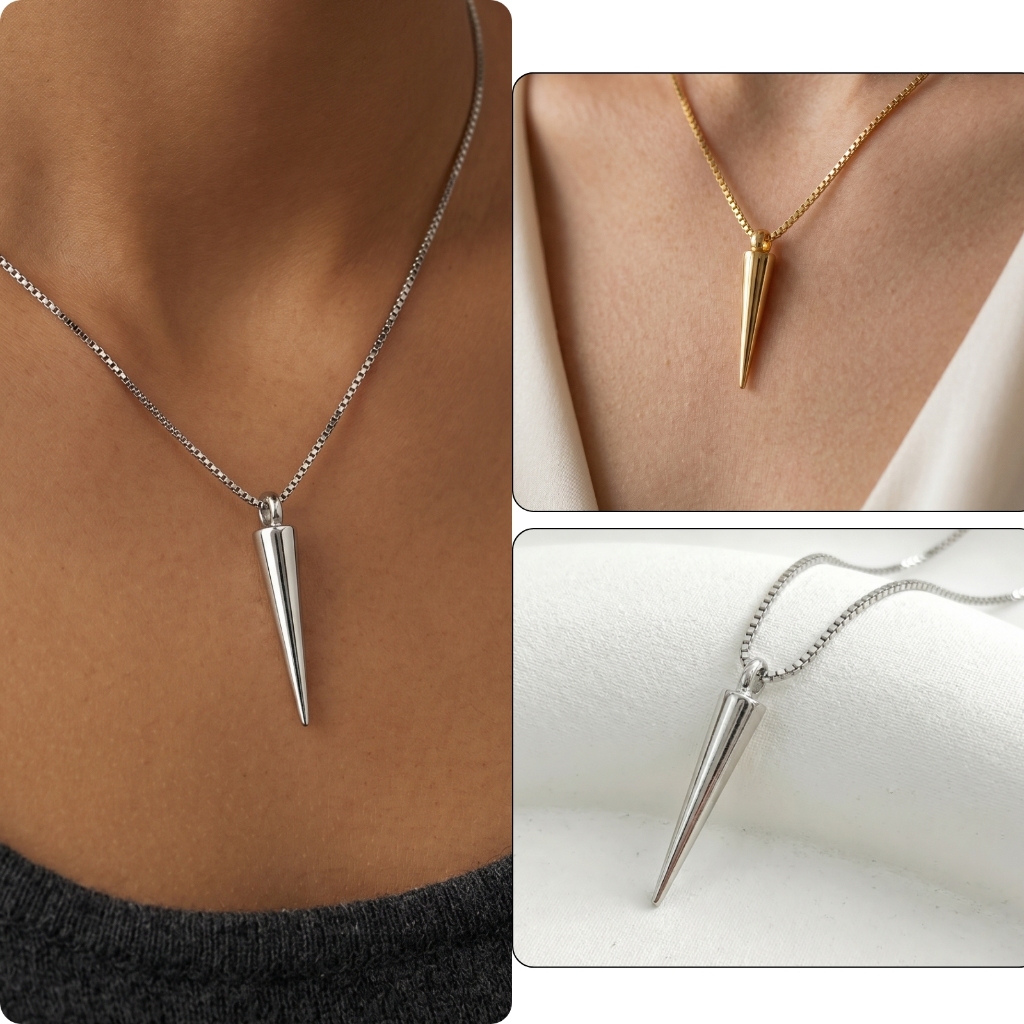 Semi Joia Colar Veneziana e Pingente Espinho Spike Ouro18k Prata 925 Anti Alergico