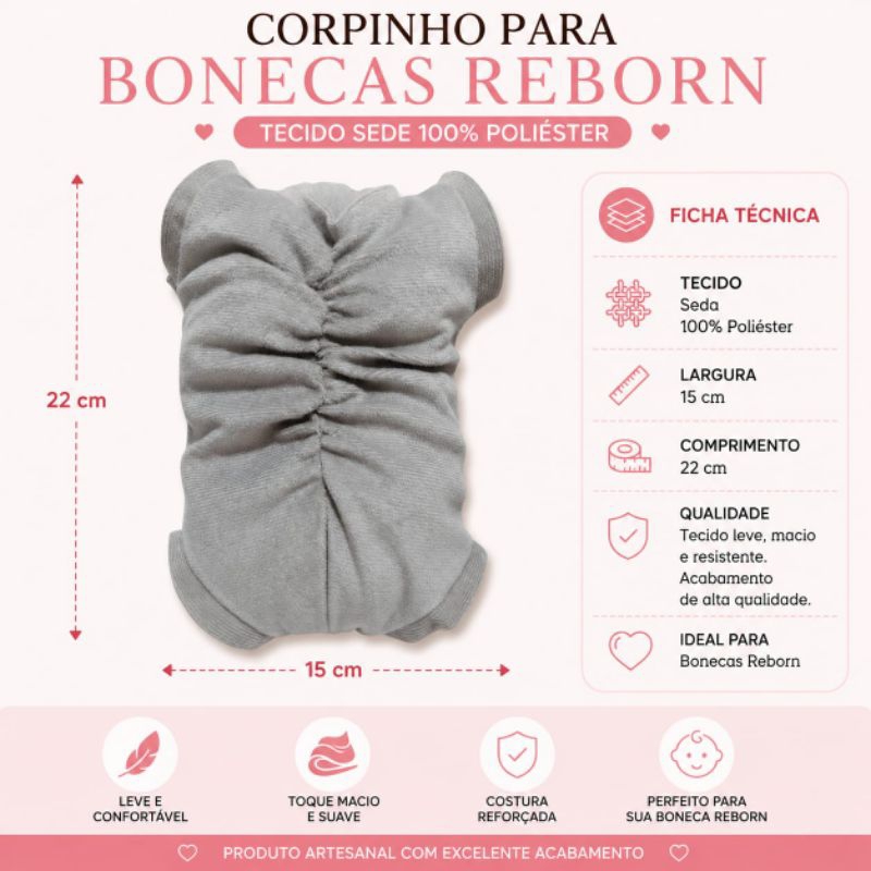 Corpinho para bebê reborn Rosalie ,  Laura , Levi  etc.... Tecido de Suede macio.