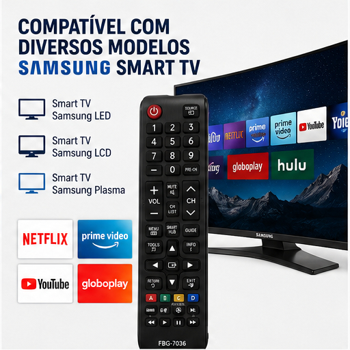 Controle Remoto Universal FBG-7036 Compatível Com TV Samsung Smart TV Preto