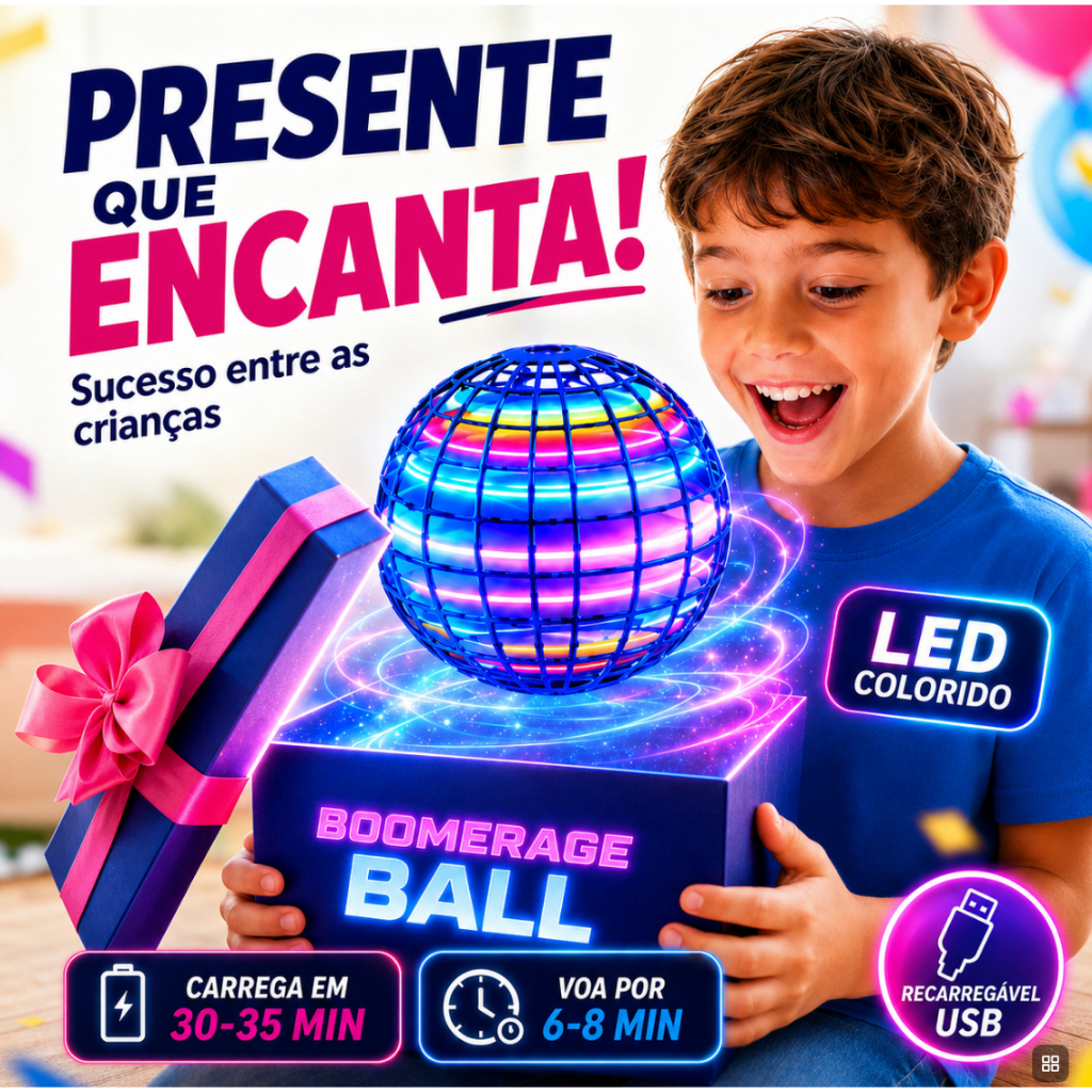 Bola Voadora LED Boomerang Presente Infantil Mini Drone Spinner Recarregável Brinquedo Interativo