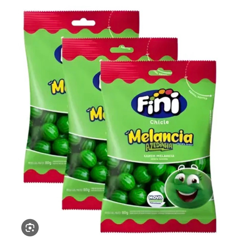 Bala de Gelatina Fini Chicle Melancia Azedinha Sabor Melancia 80g