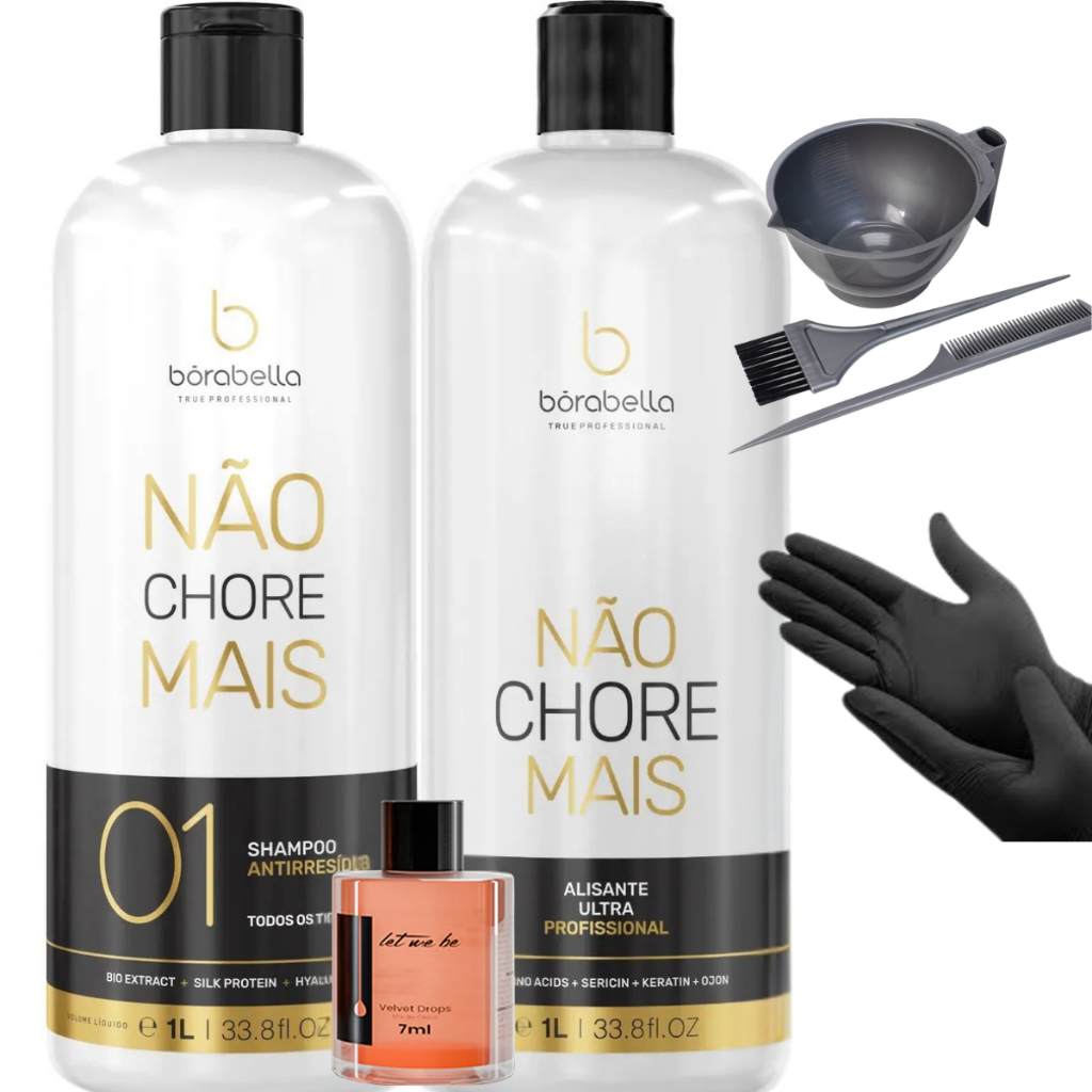 Borabella Kit Alisante Não Chore Mais 2x1L + Kit Aplicação + BRINDES