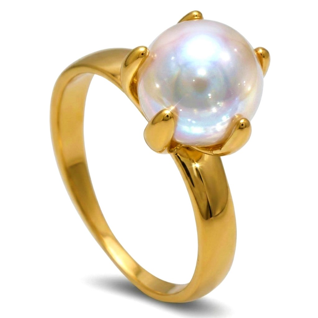Anel Feminino Grande de Pérola com Garras Folheado em Ouro 18K Softjoias | Garantia de um ano