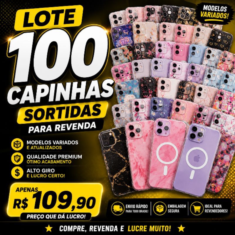 LOTE 100 Capinhas para revenda no Atacado BARATO | 100 capinhas sortidas para lojistas