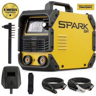 Máquina Solda Inversora 120MMA Bivolt Painel Digital SparkBR Máscara Acessórios Portátil 2,0 2,5 3,2 Eletrodos AMG-W01