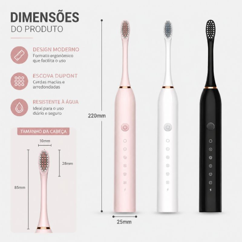 Kit 3 Escovas de Dentes Elétrica Sônica X-3 – Alta Performance e Design Moderno