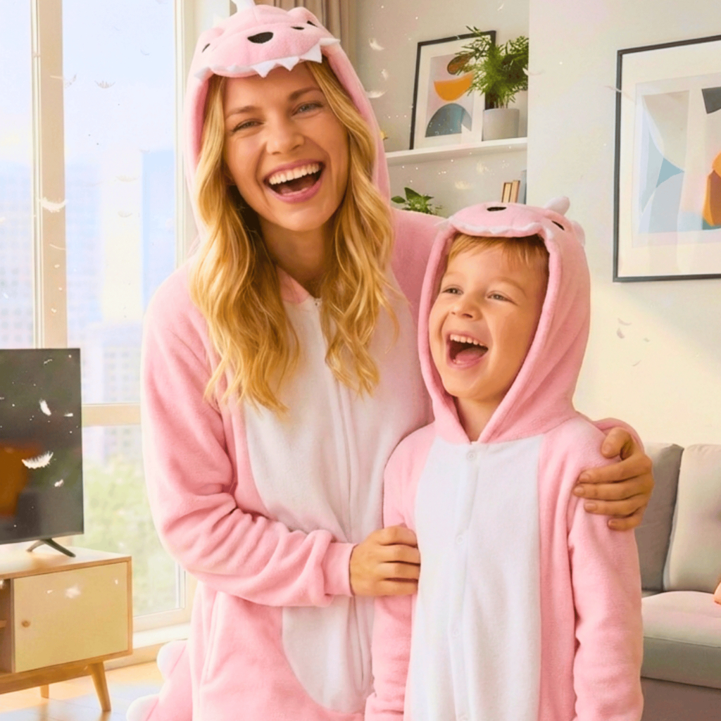 Pijama macacão Unicórnio Infantil Adulto Kigurumi Cosplay Kigurumi Vaquinha Dinossauro Tubarão