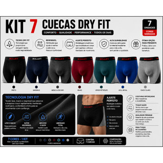 Kit com 7 cuecas Dry Fit, leves, confortáveis e de secagem rápida. Mais praticidade e conforto para todos os dias. 👌✨