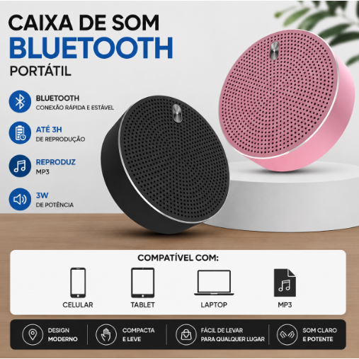 Caixa de Som Portátil Bluetooth 3w Bateria Lítio Alta Duração - Elsys
