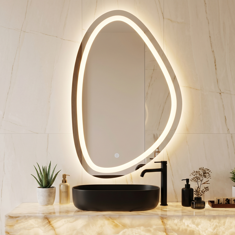 Espelho Orgânico Jateado com 3 TONS DE LED e Botão Touch 51x80cm Decorativo, Ban