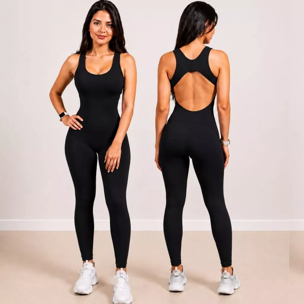 Macacão Feminino 100% Zero Transparência Empina Bumbum Macacao De Treino  Roupas De Academia Poliamida fitness Sport — imagem 1