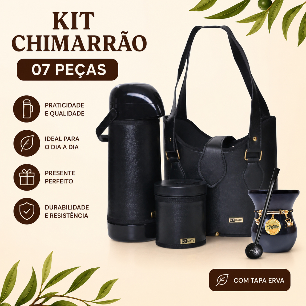 Conjunto Mateira de Chimarrão 07 peças Com Tapa Erva Cuia Termica 01 Litro