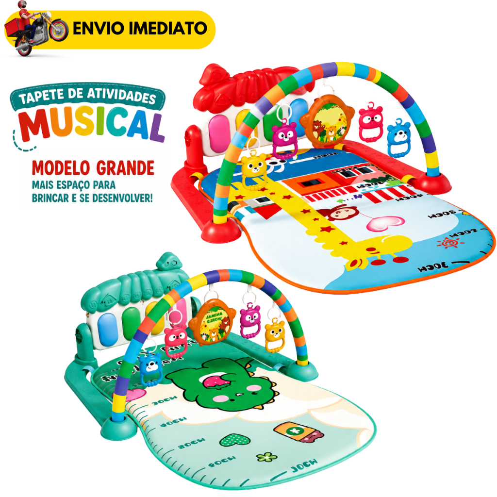 Tapete de atividades para bebê piano musical arco com brinquedos