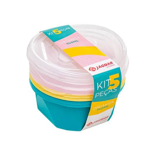 Kit com 5 peças potes Herméticos 740ml Jaguar Utilidades Para Microondas e Freezer