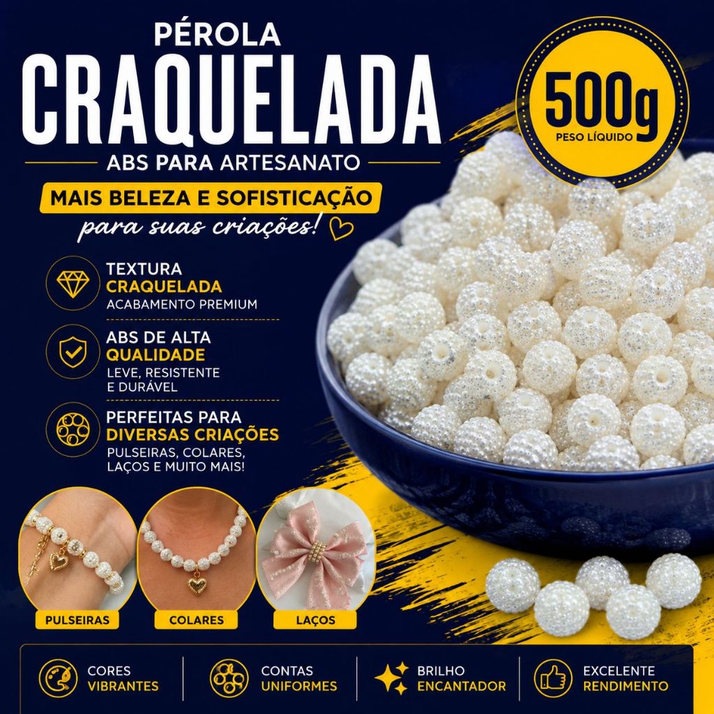 Pérola Craquelada ABS 500 Gramas Para Pulseiras Colares Laços Artesanato Bijuteria e DIY - BR