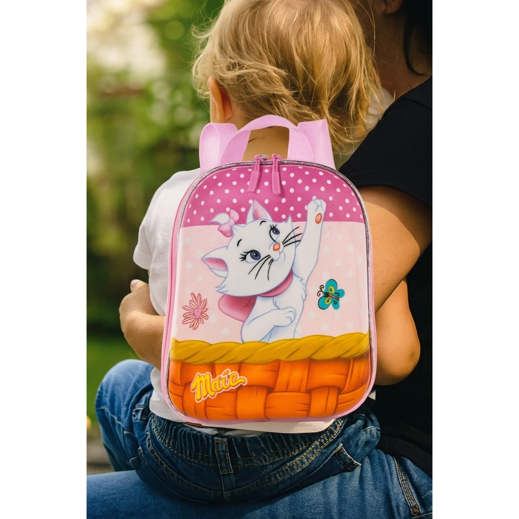 Mochila Gatinha Marie Disney Rosa para Escola e Passeios