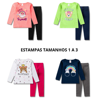 CONJUNTO FEMININO BLUSA COTTON ESTAMPADO TAM 1 a 8 CORES E ESTAMPAS SORTIDAS LEGGING SUPLEX LISA PELUCIADA 531